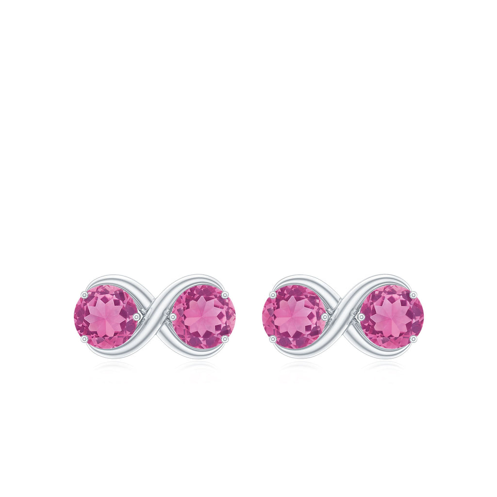 Natural Pink Tourmaline 2 Stone Stud Earrings with Screw Back