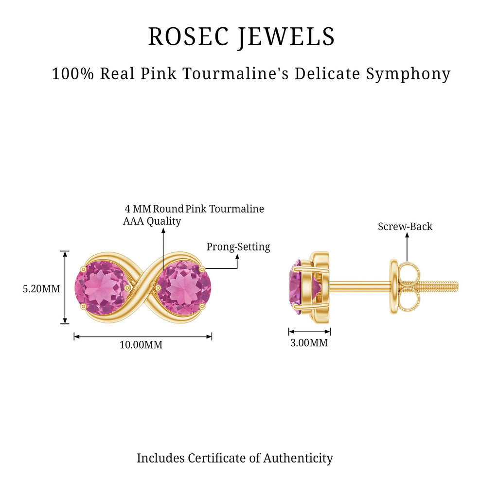 Natural Pink Tourmaline 2 Stone Stud Earrings with Screw Back