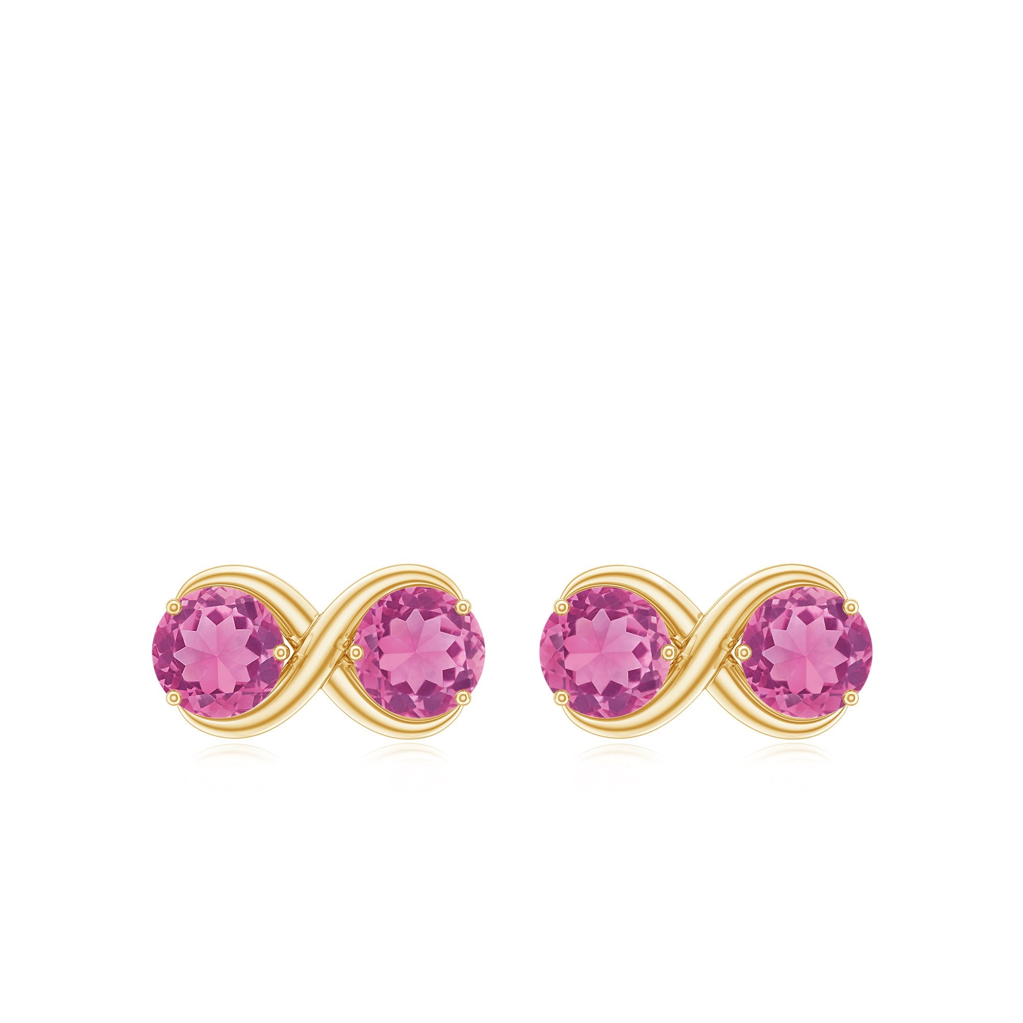Natural Pink Tourmaline 2 Stone Stud Earrings with Screw Back