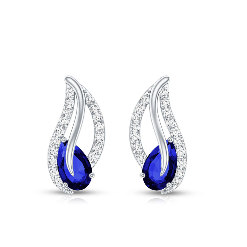 Lab Created Blue Sapphire and Moissanite Leaf Stud Earrings