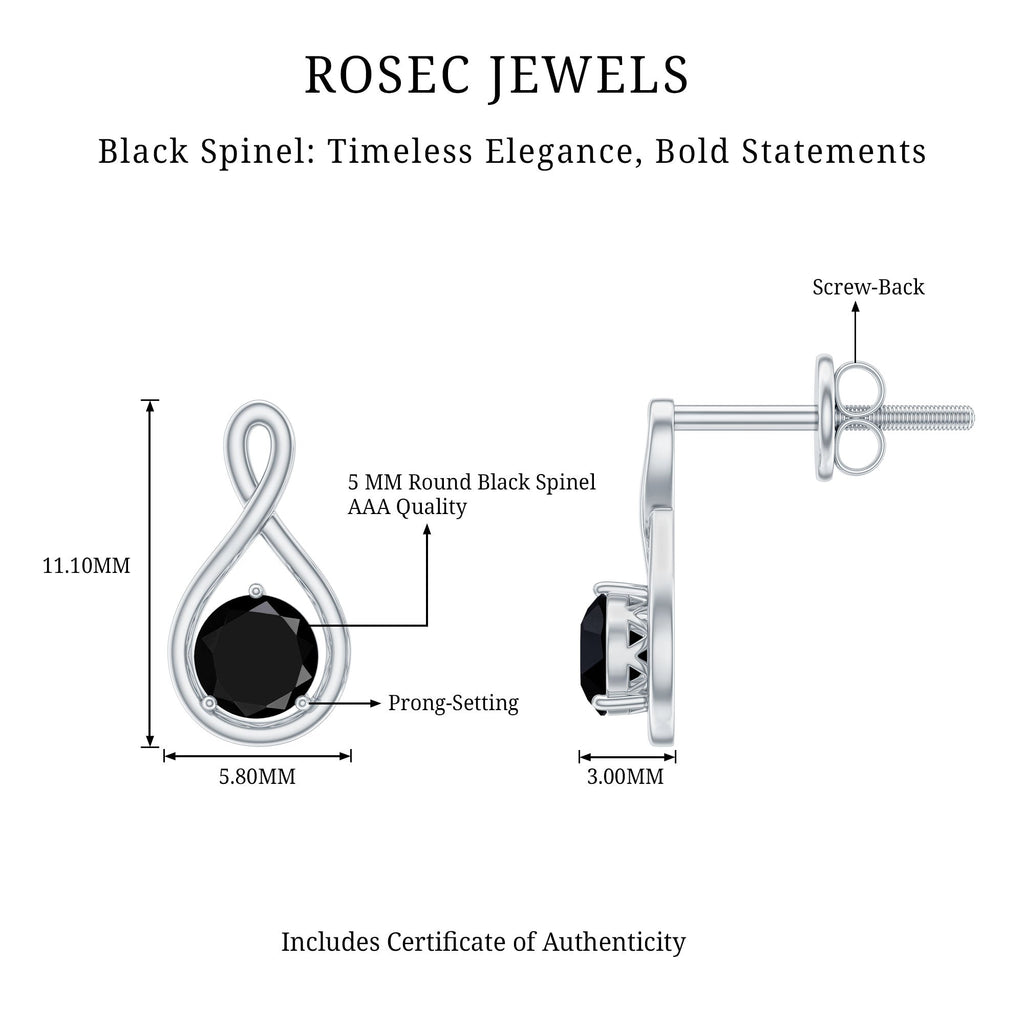 Certified Real Black Spinel Infinity Earrings with Screw Back