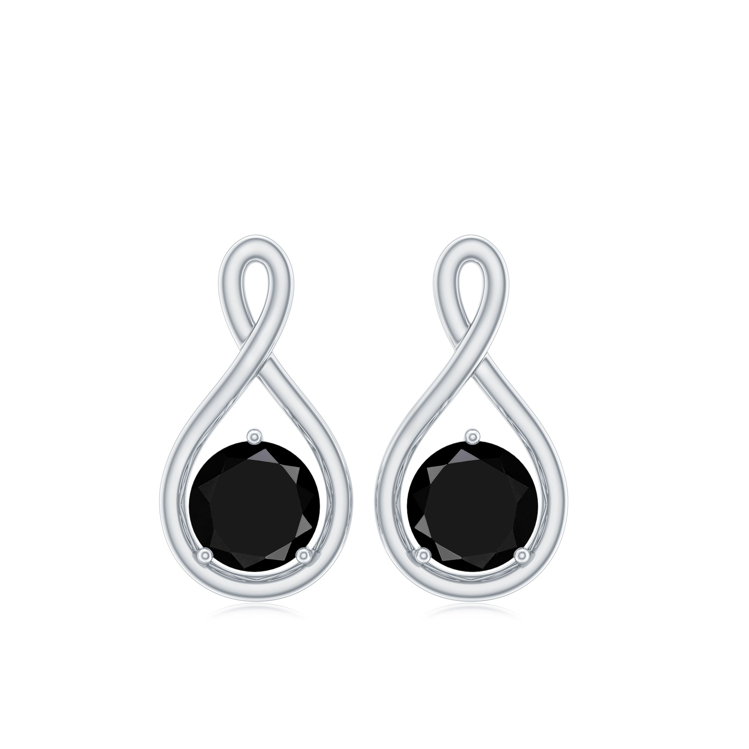 Certified Real Black Spinel Infinity Earrings with Screw Back