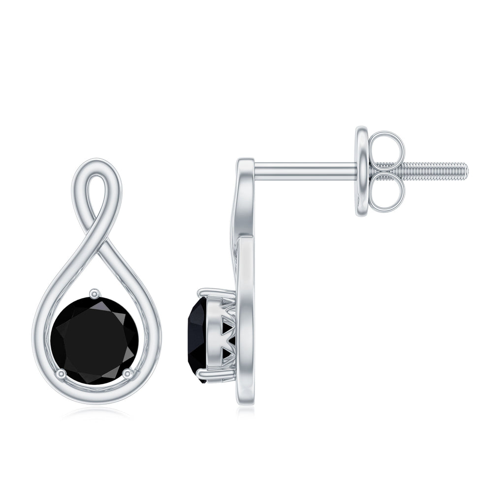 Certified Real Black Spinel Infinity Earrings with Screw Back