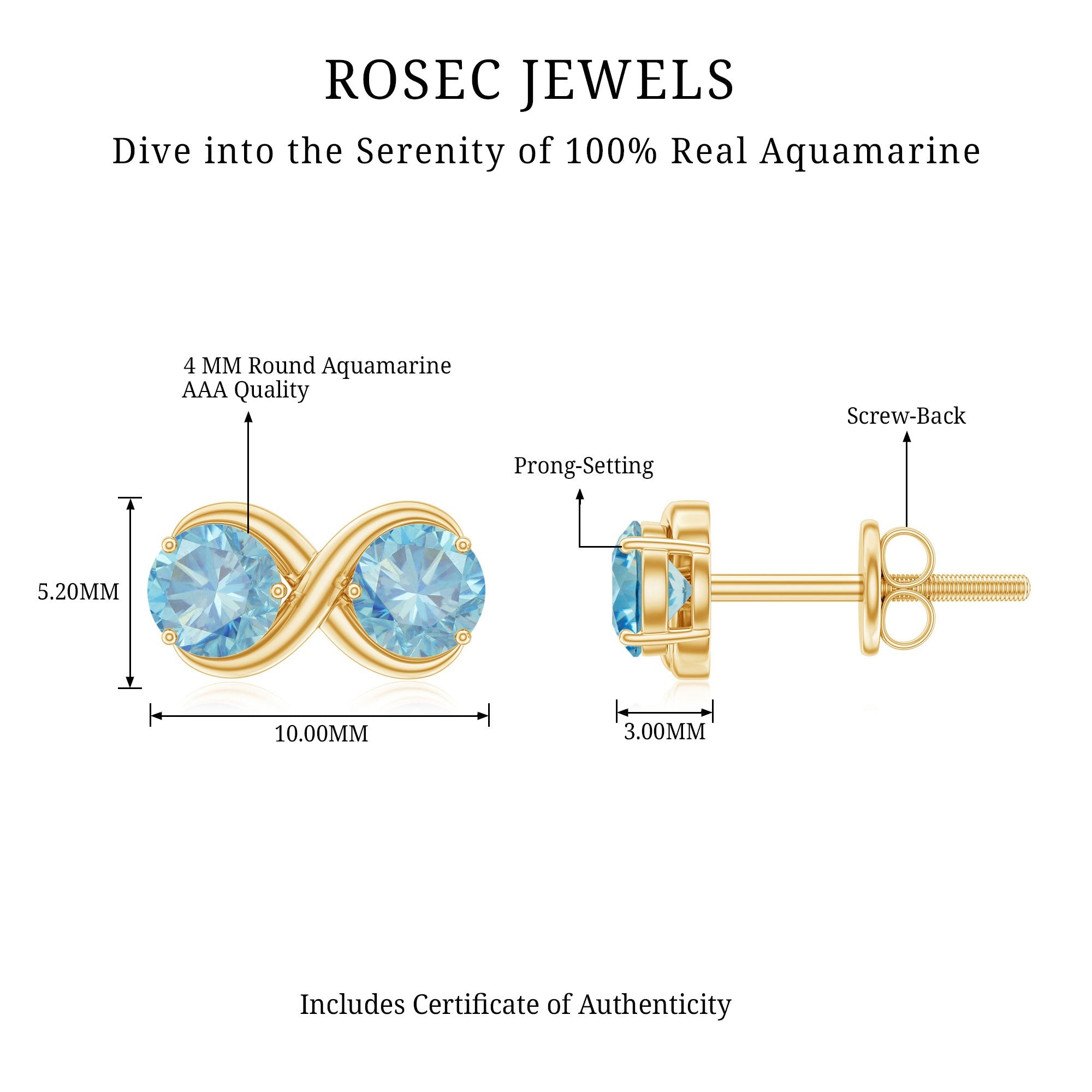 Real Aquamarine Infinity Stud Earrings