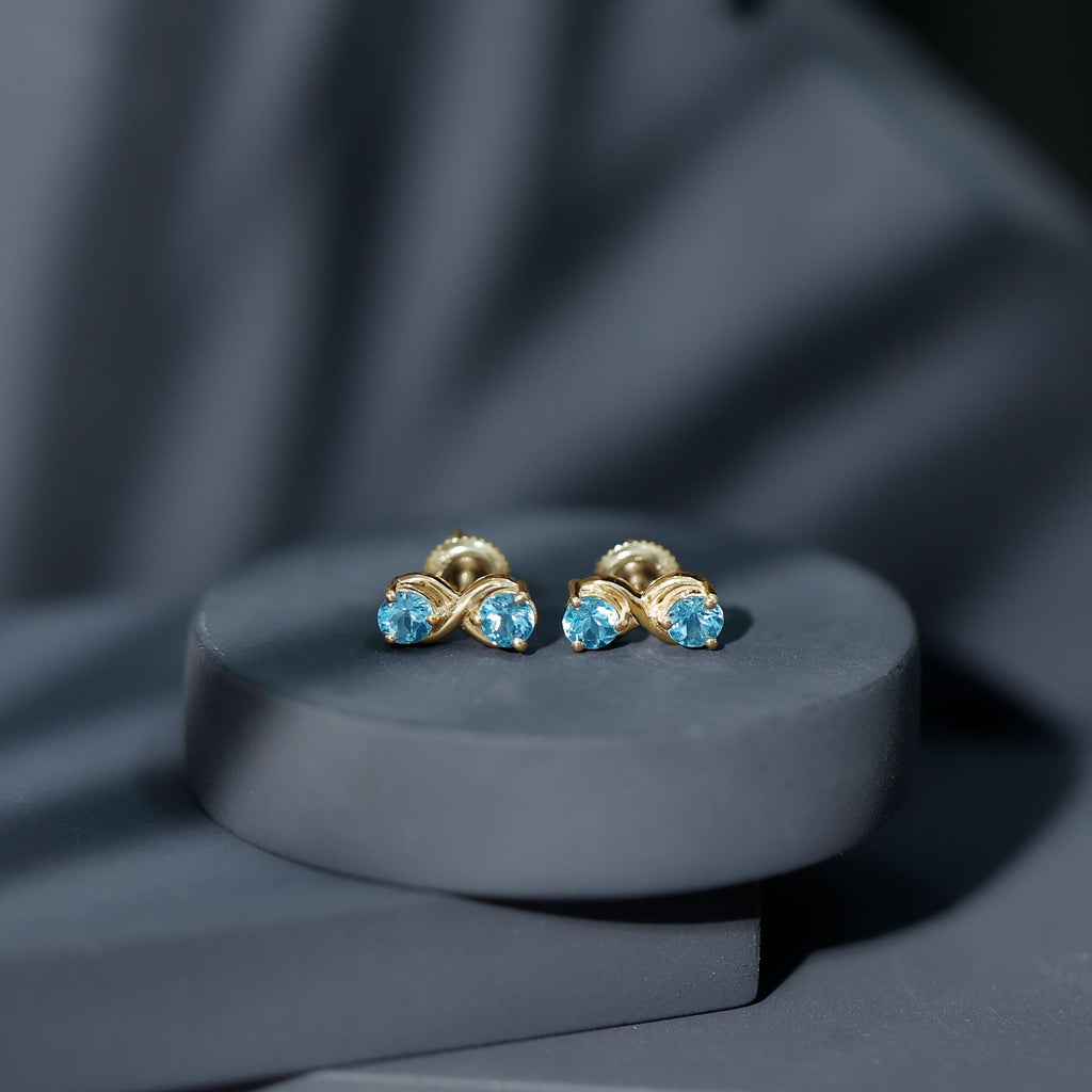 Real Aquamarine Infinity Stud Earrings