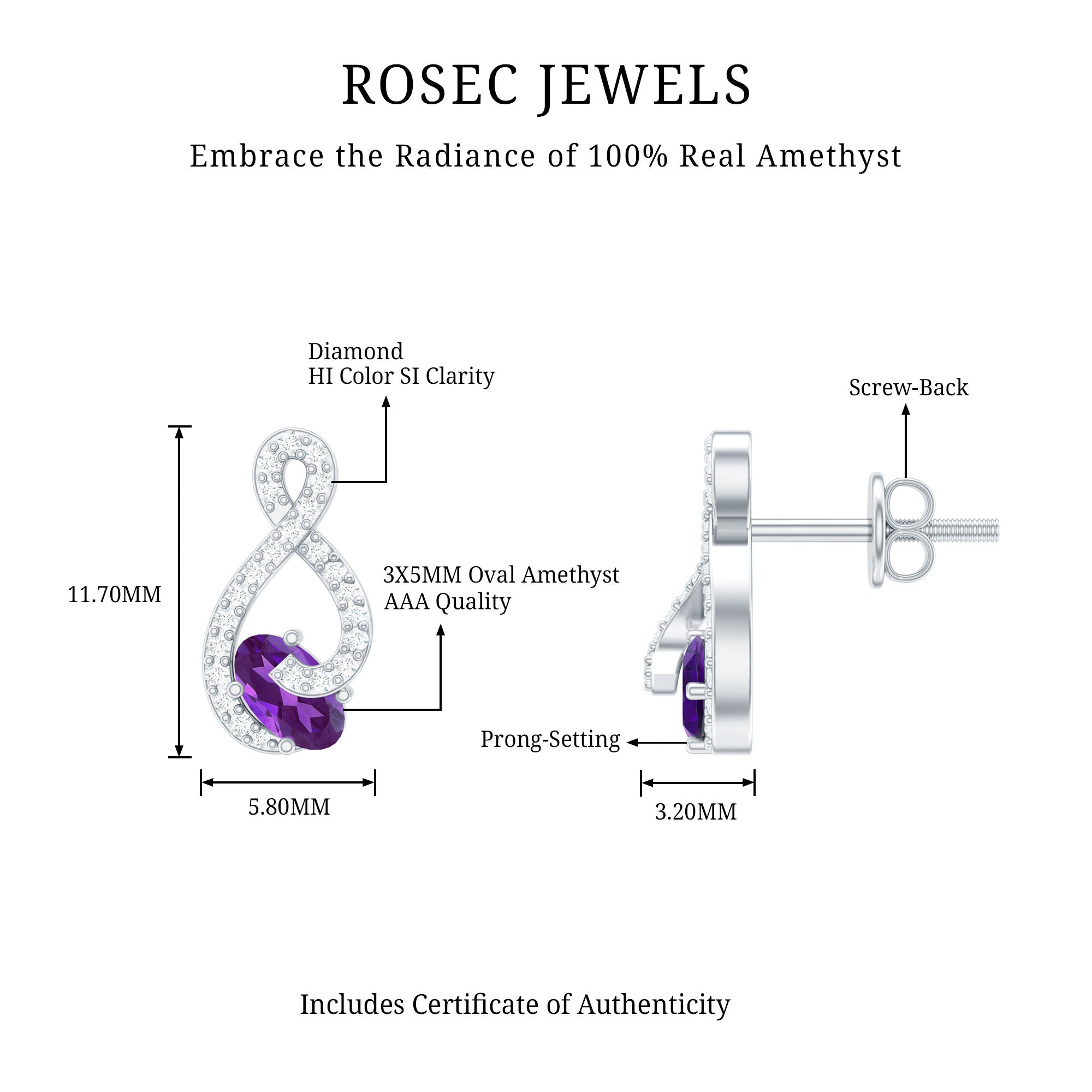 Amethyst Infinity Stud Earrings with Diamond