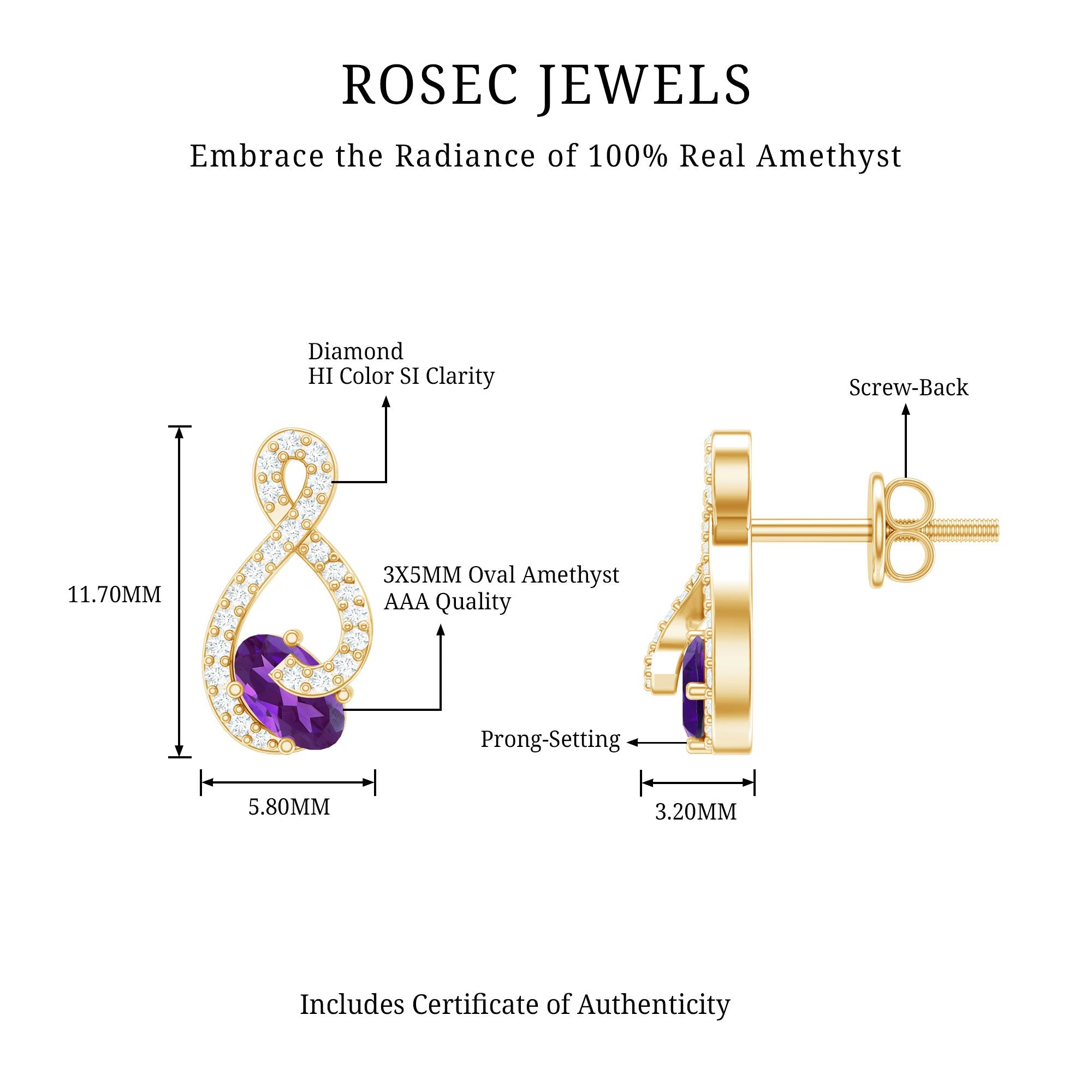 Amethyst Infinity Stud Earrings with Diamond