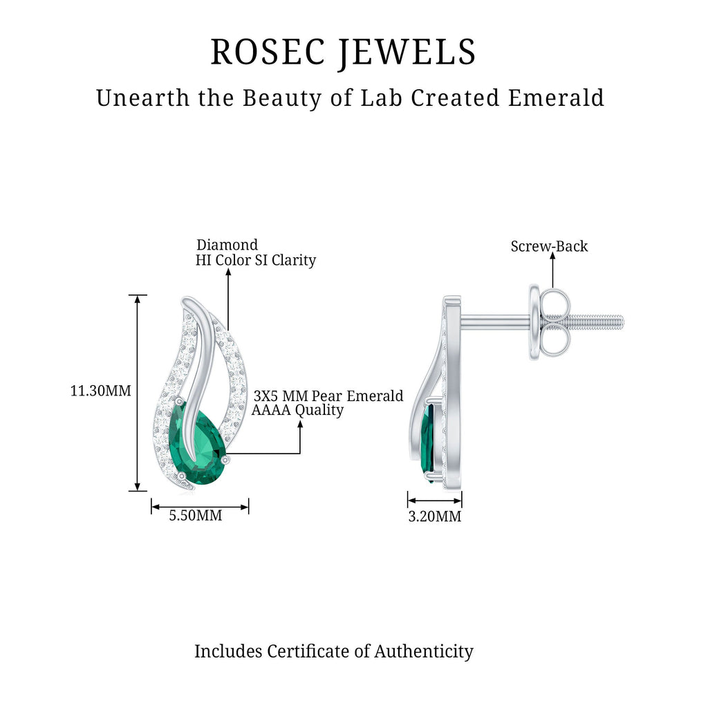 Lab Created Emerald and Diamond Leaf Stud Earrings