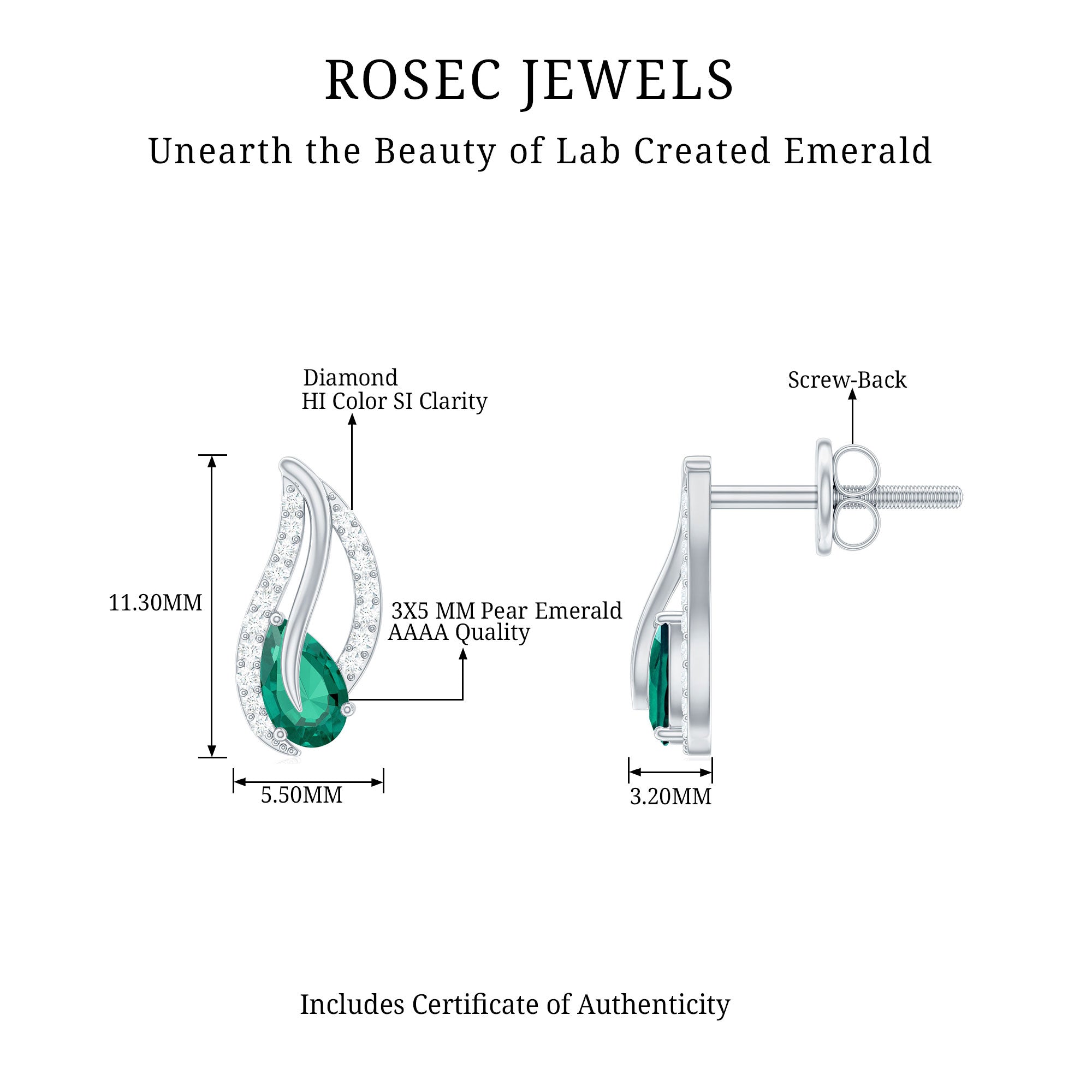 Lab Created Emerald and Diamond Leaf Stud Earrings