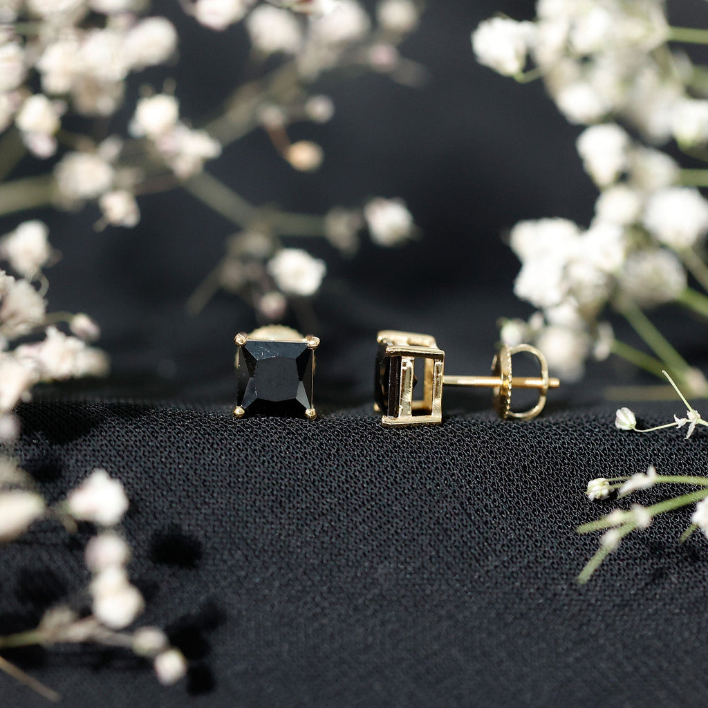 Princess Cut Lab Grown Black Diamond Solitaire Stud Earrings