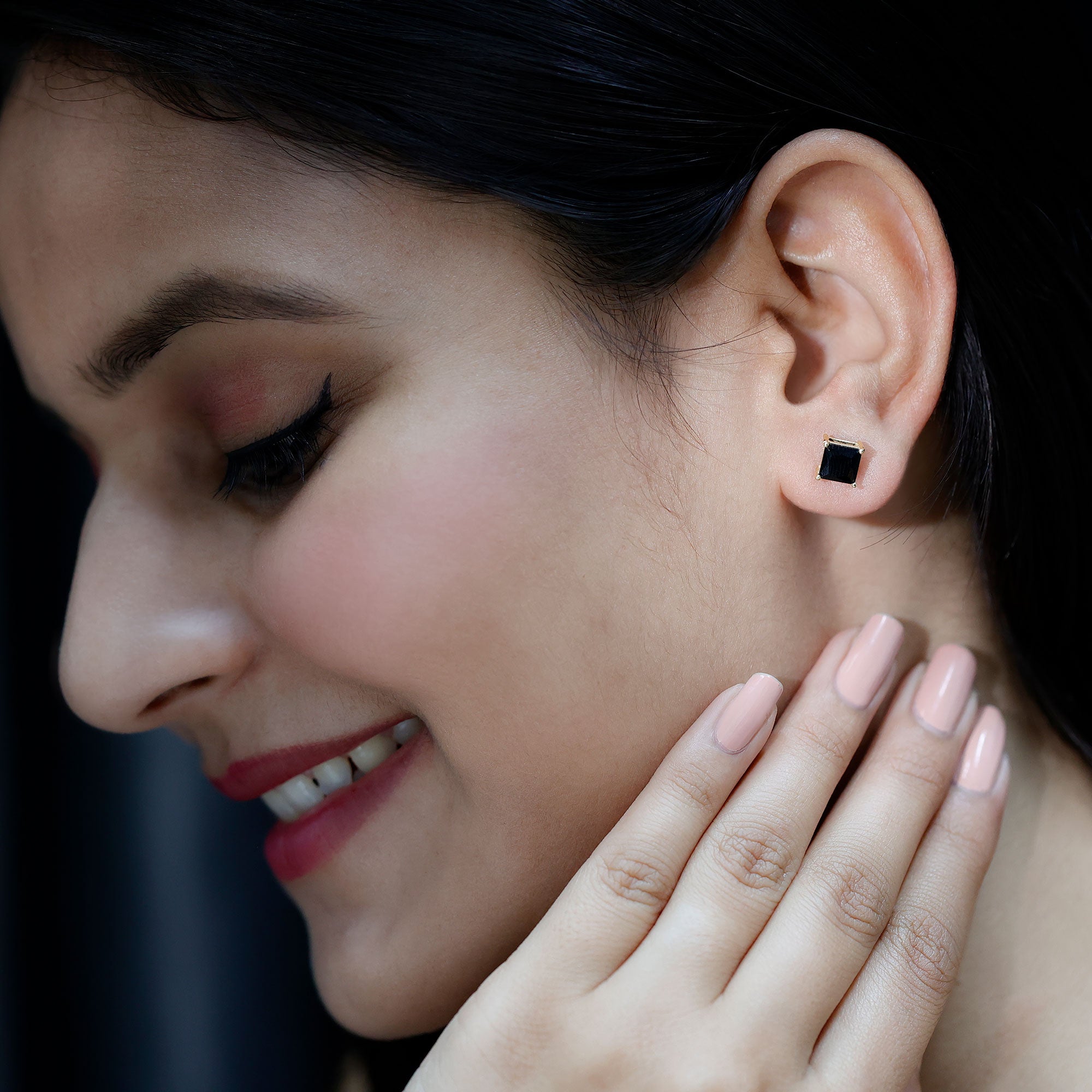 Princess Cut Lab Grown Black Diamond Solitaire Stud Earrings