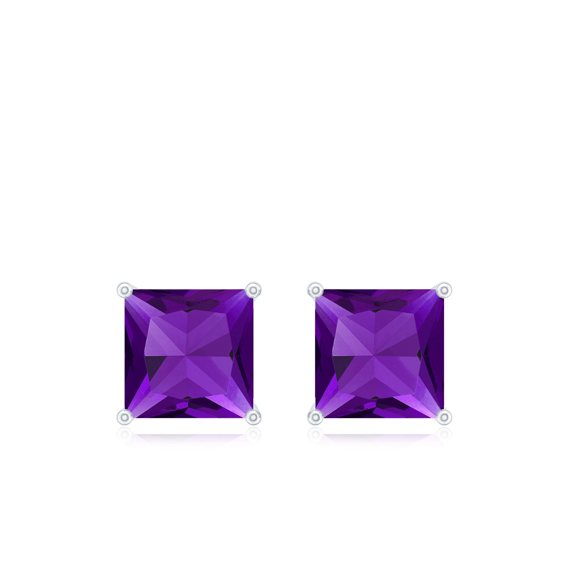 Natural Amethyst Princess Cut Earrings with Screw Back