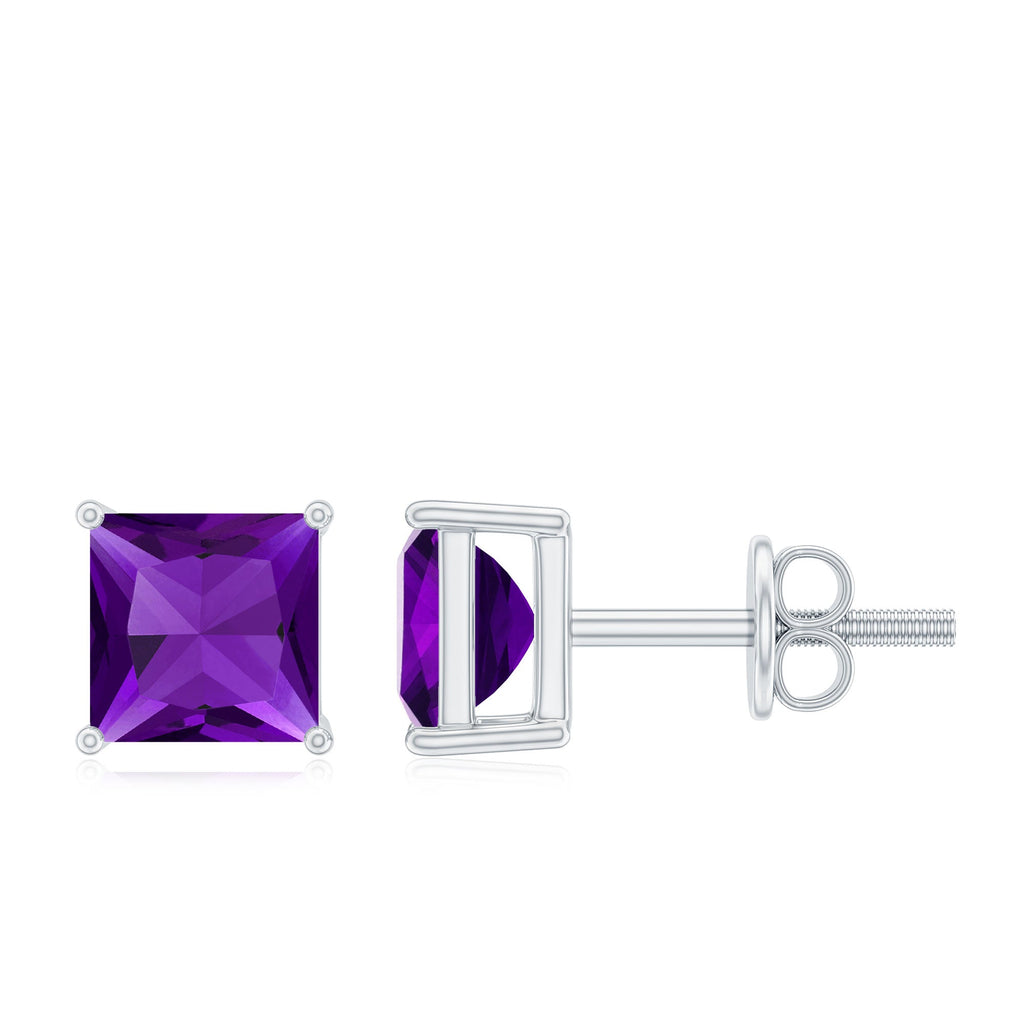 Natural Amethyst Princess Cut Earrings with Screw Back