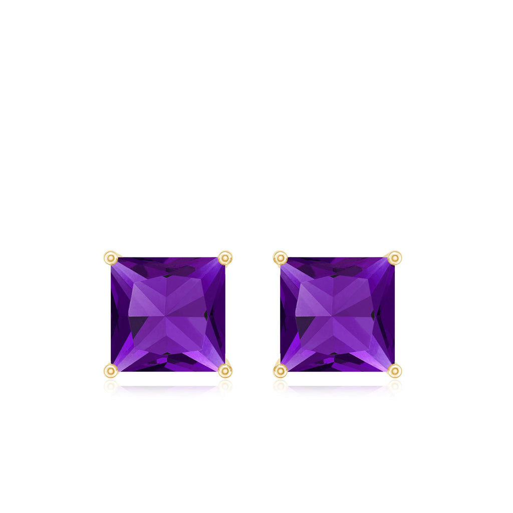 Natural Amethyst Princess Cut Earrings with Screw Back