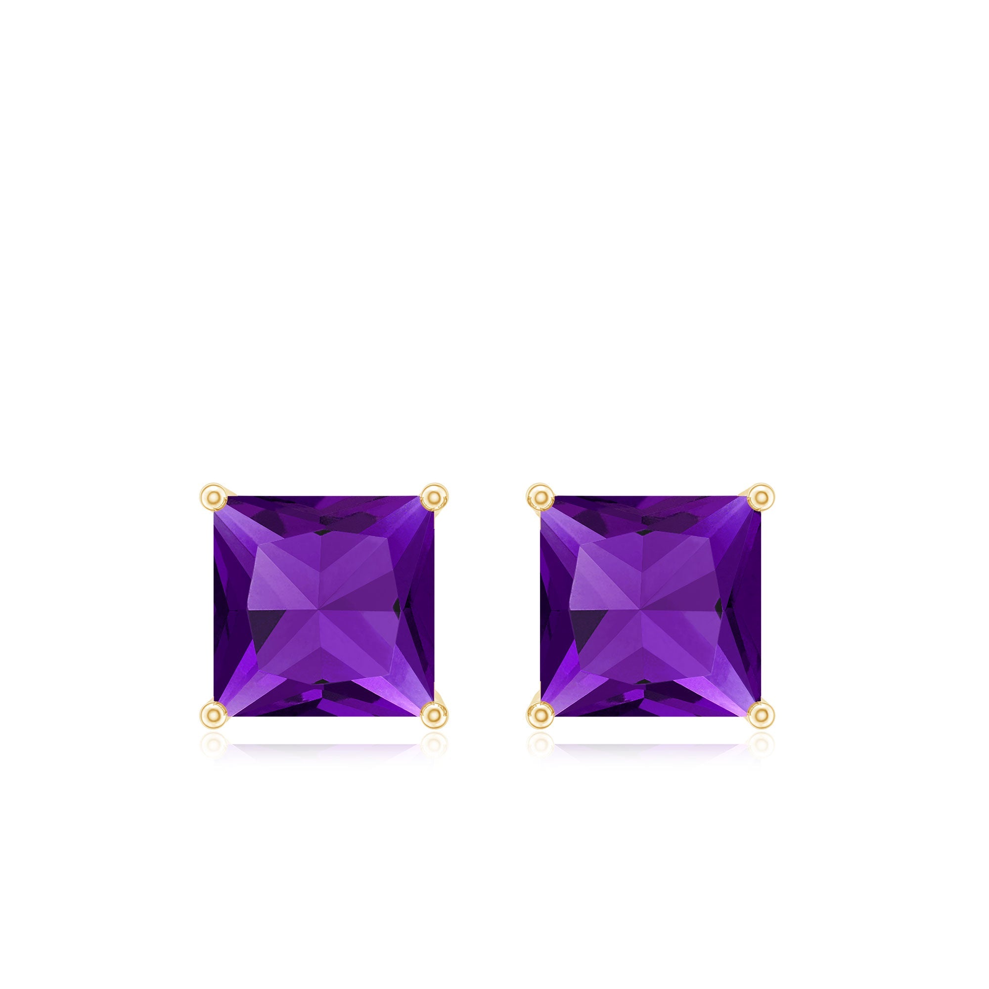 Natural Amethyst Princess Cut Earrings with Screw Back