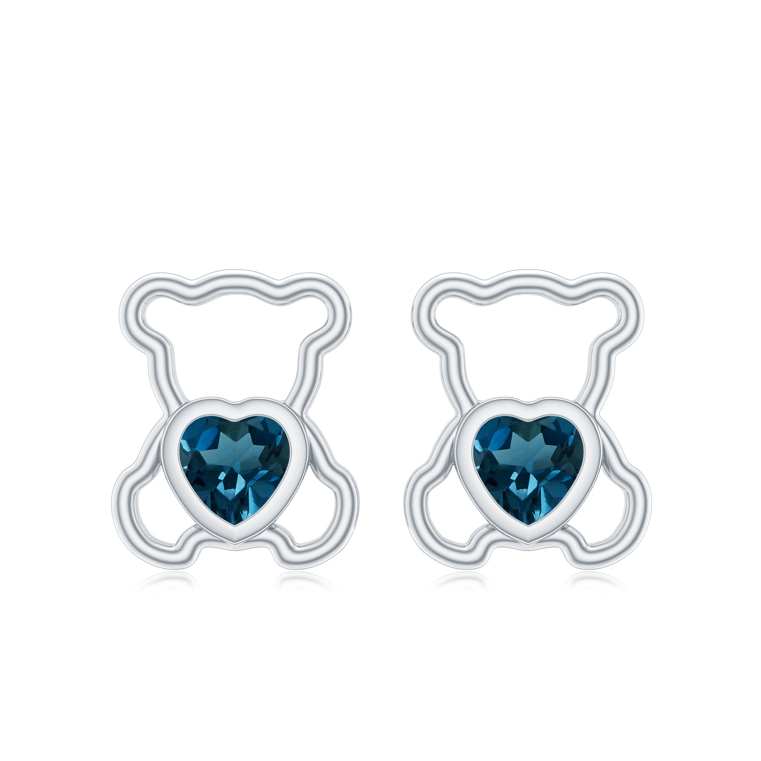1/2 CT Heart Shape London Blue Topaz Teddy Bear Earrings