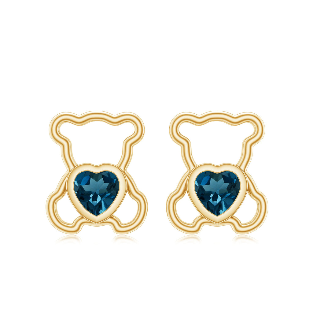 1/2 CT Heart Shape London Blue Topaz Teddy Bear Earrings