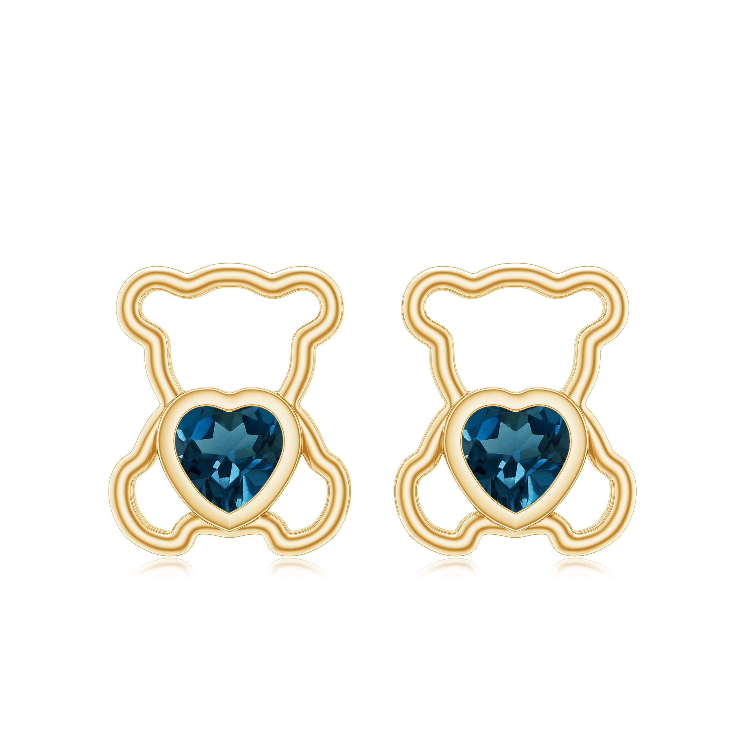 1/2 CT Heart Shape London Blue Topaz Teddy Bear Earrings