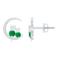 Genuine Emerald and Diamond Cat and Moon Stud Earrings