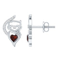 Heart Shape Garnet and Diamond Cat Stud Earrings
