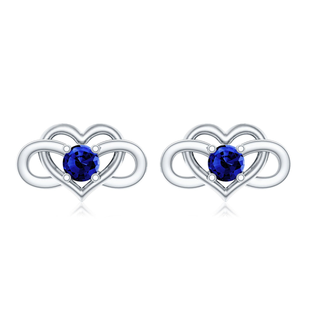 Lab Created Blue Sapphire Infinity Heart Stud Earrings