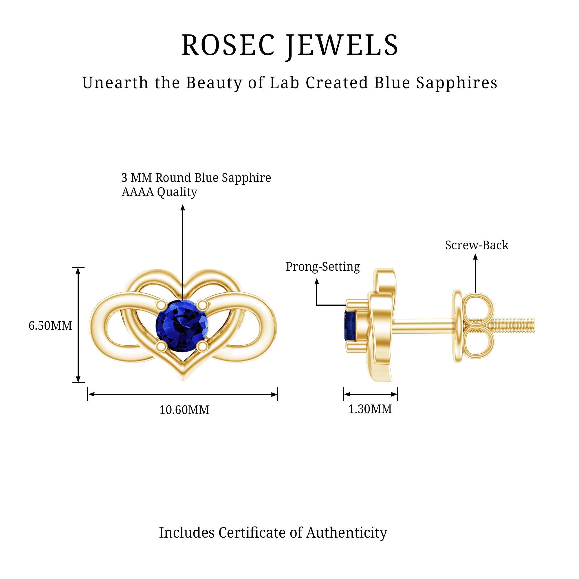 Lab Created Blue Sapphire Infinity Heart Stud Earrings