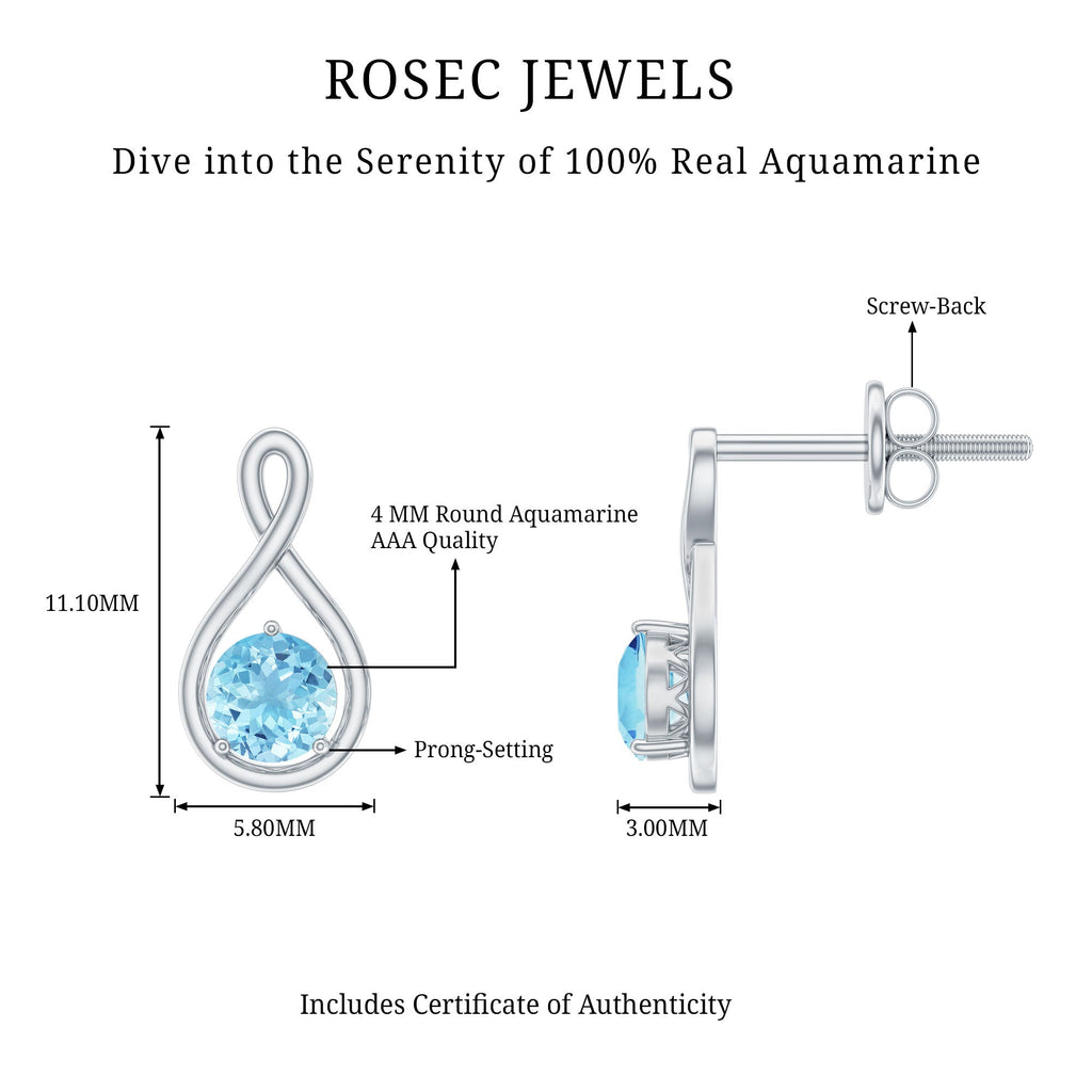Genuine 0.5 Carat Aquamarine Infinity Stud Earrings
