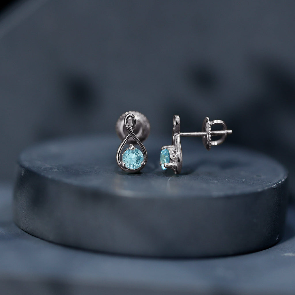 Genuine 0.5 Carat Aquamarine Infinity Stud Earrings
