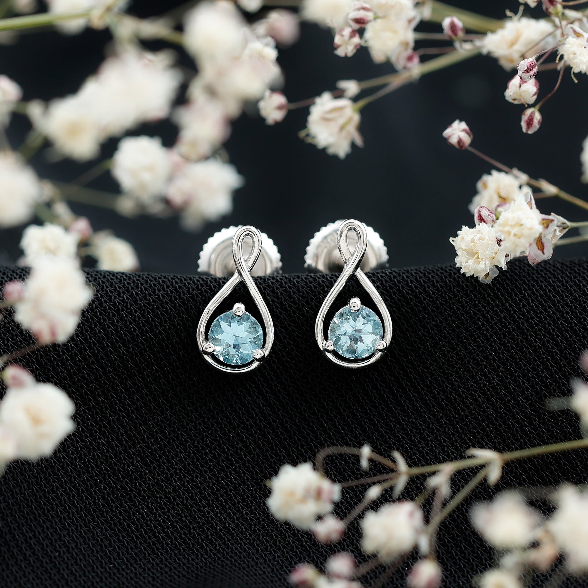 Genuine 0.5 Carat Aquamarine Infinity Stud Earrings