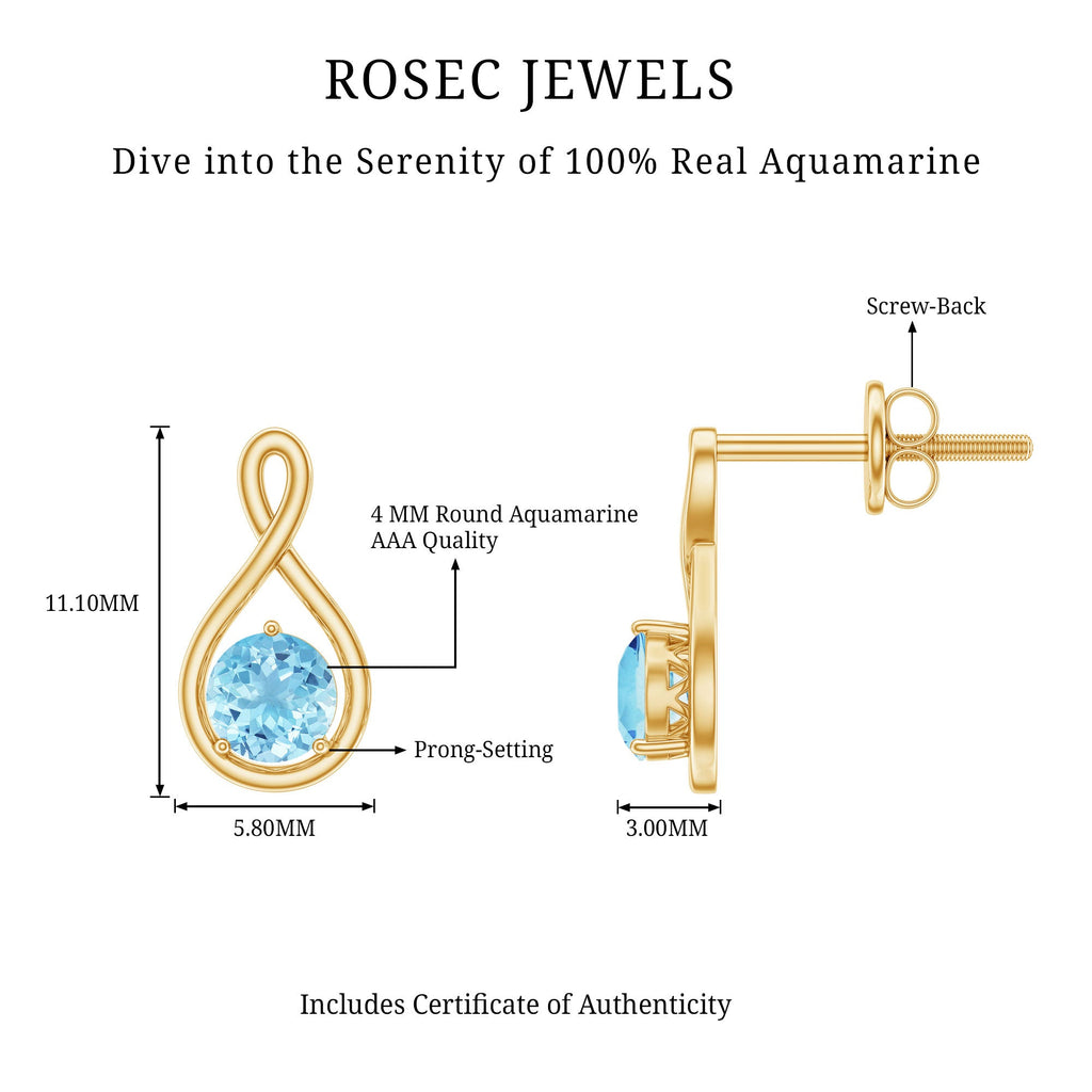Genuine 0.5 Carat Aquamarine Infinity Stud Earrings