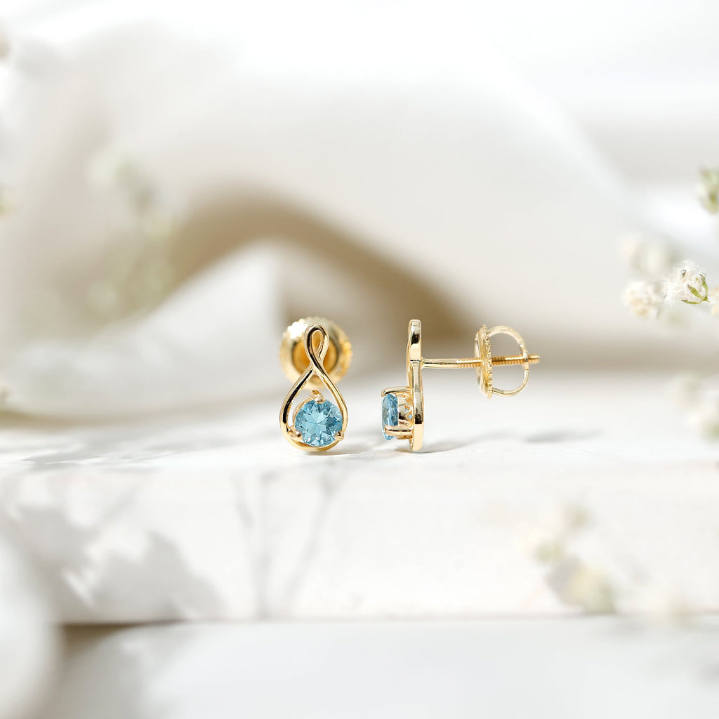 Genuine 0.5 Carat Aquamarine Infinity Stud Earrings
