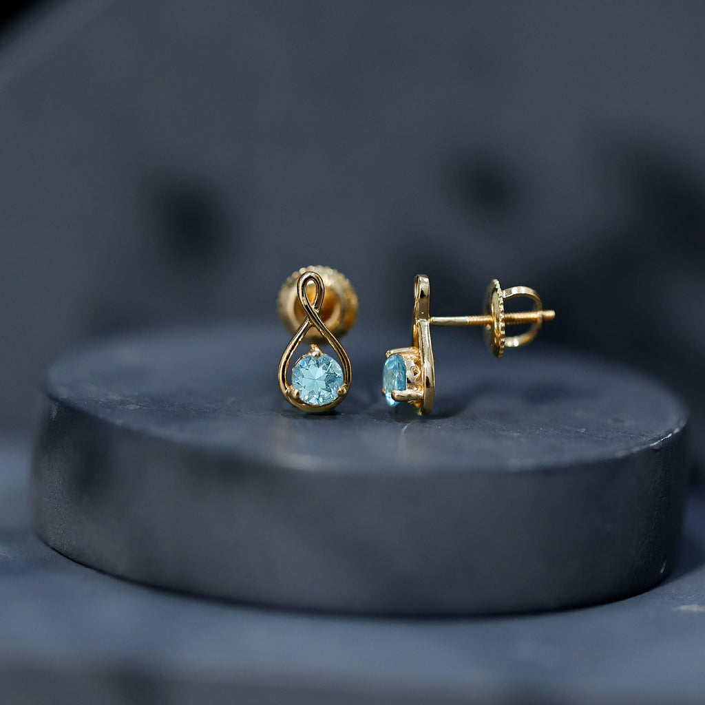 Genuine 0.5 Carat Aquamarine Infinity Stud Earrings