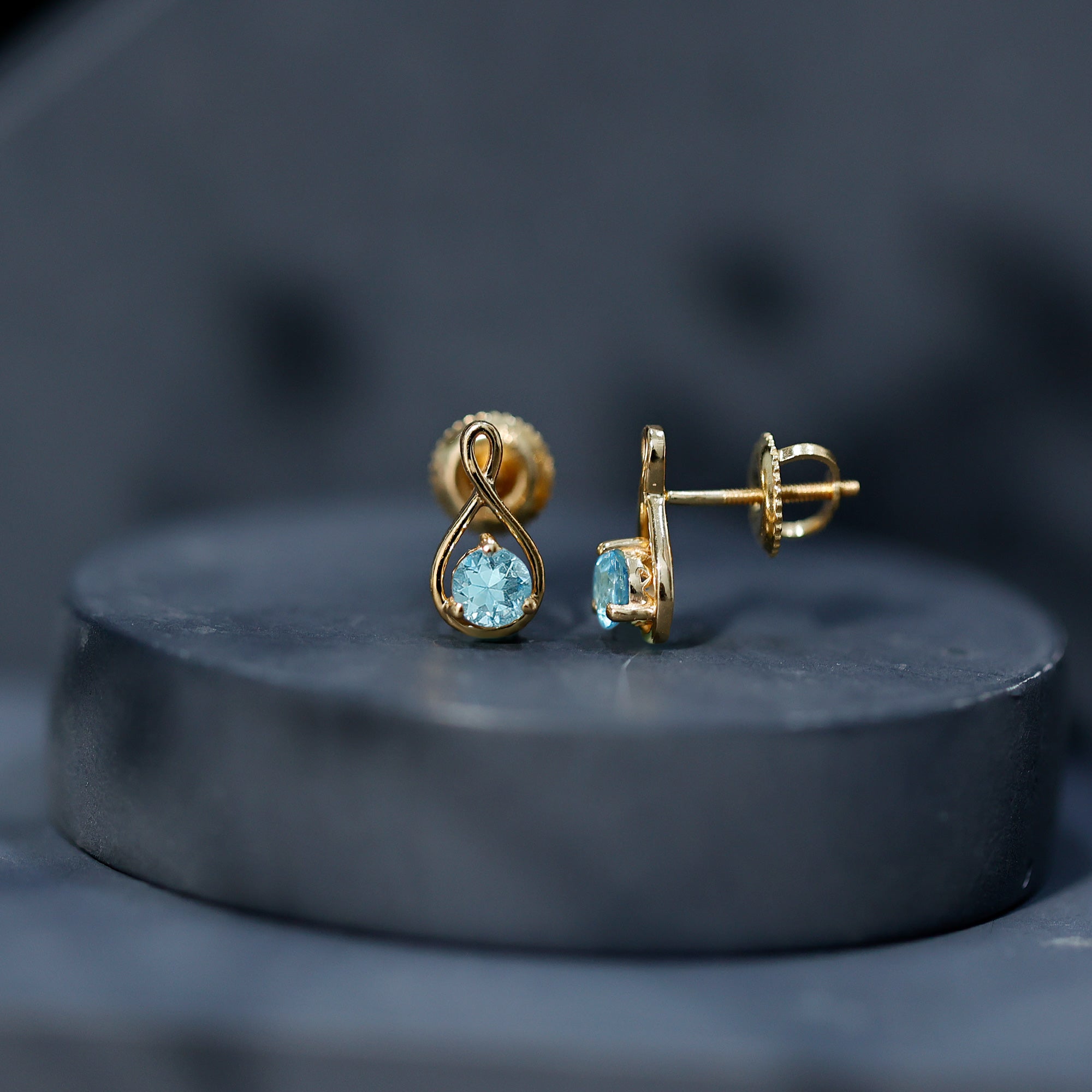 Genuine 0.5 Carat Aquamarine Infinity Stud Earrings
