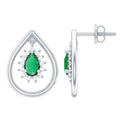 Real Emerald Teardrop Stud Earrings with Diamond Halo