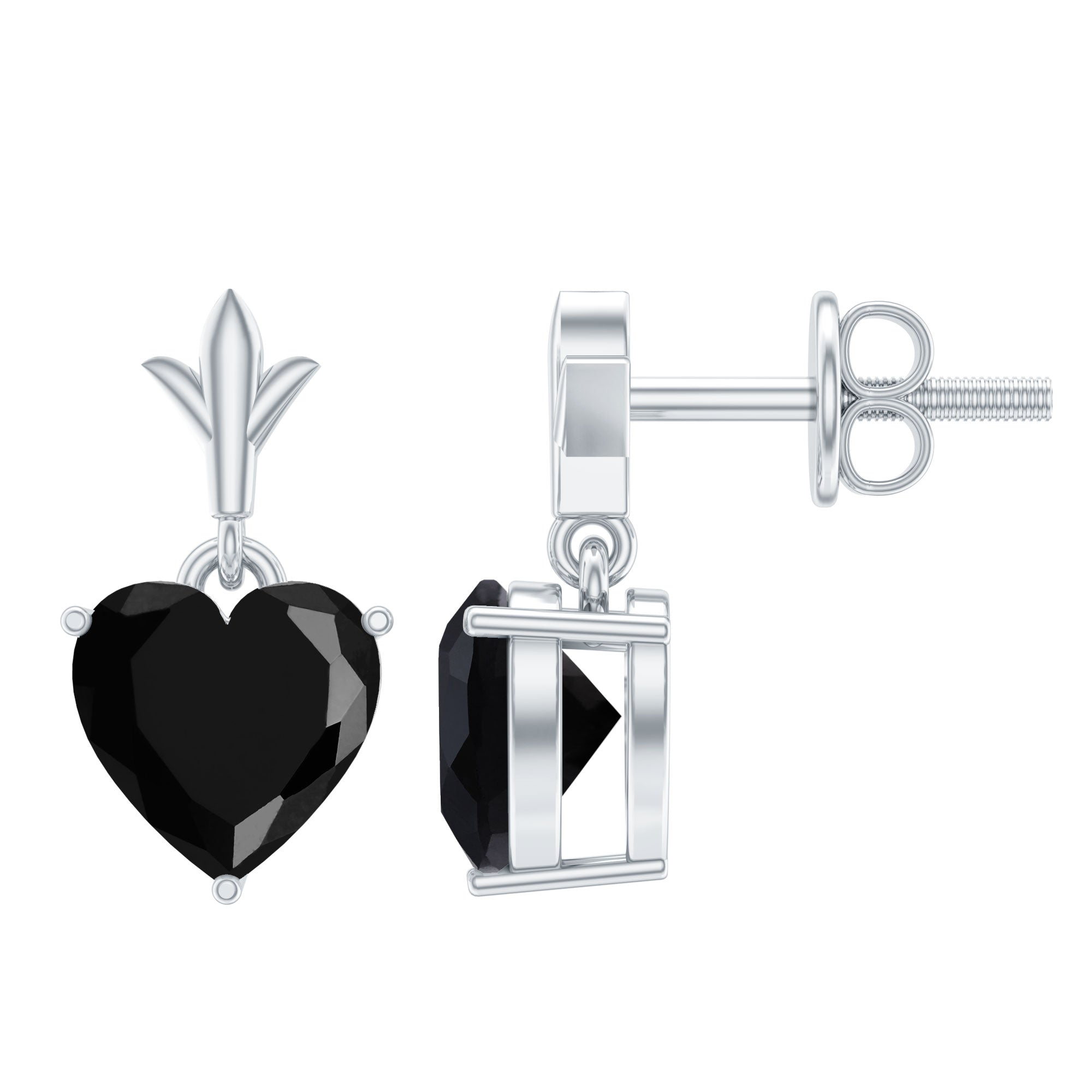 4.2 Carat Solitaire Black Onyx Heart Drop Earrings