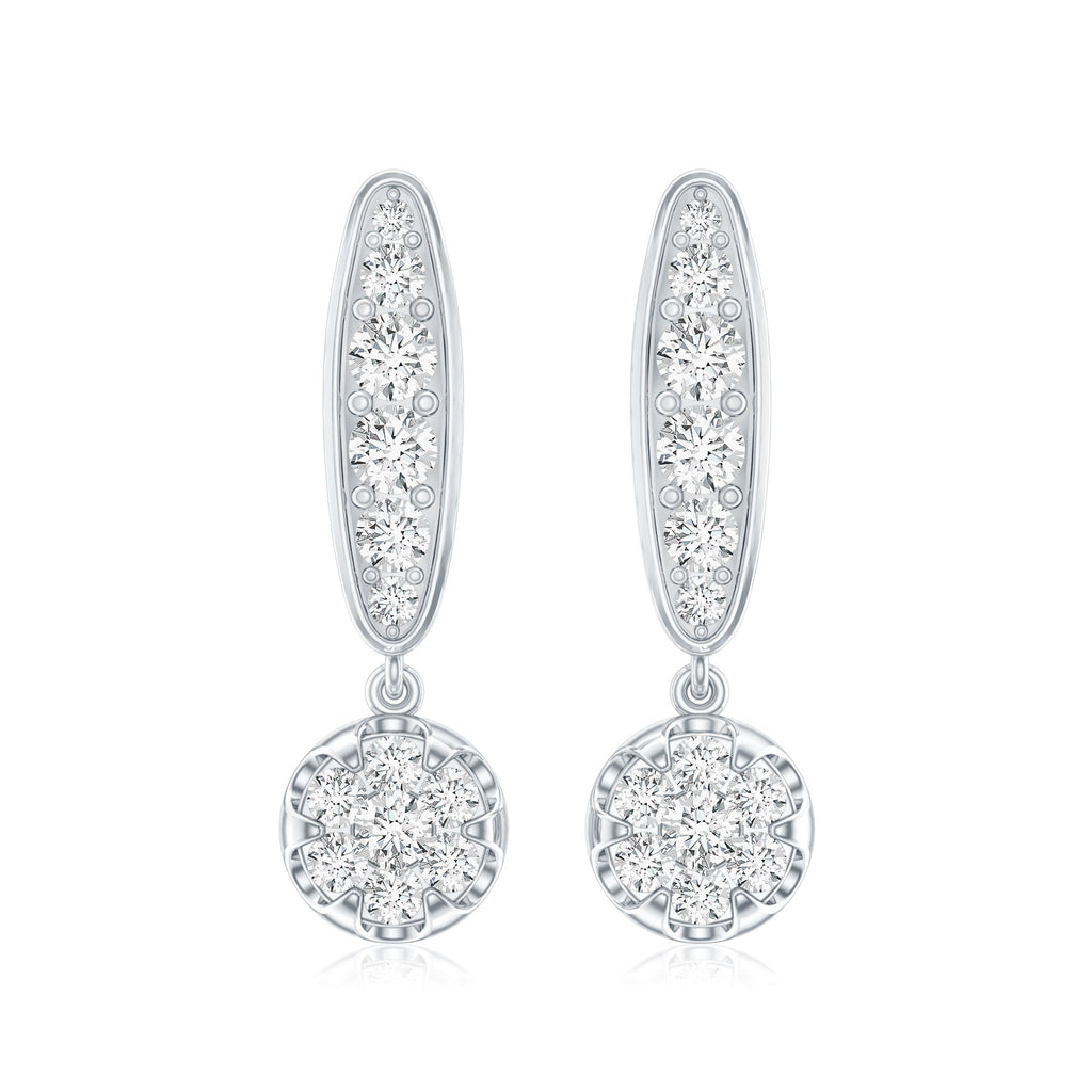 Real Diamond Bar Drop Earrings for Women