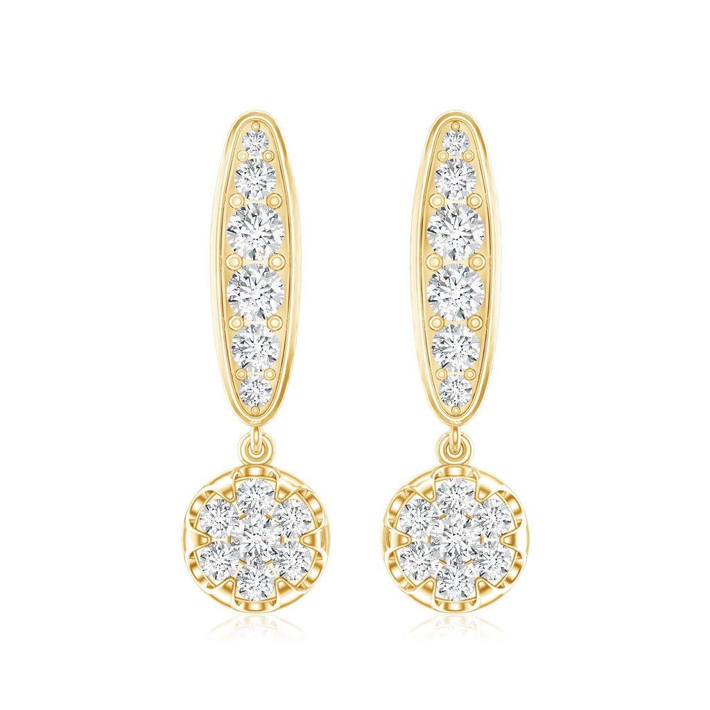 Real Diamond Bar Drop Earrings for Women