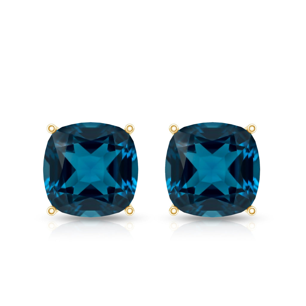 5.6 Carat Cushion Cut London Blue Topaz Stud Earrings