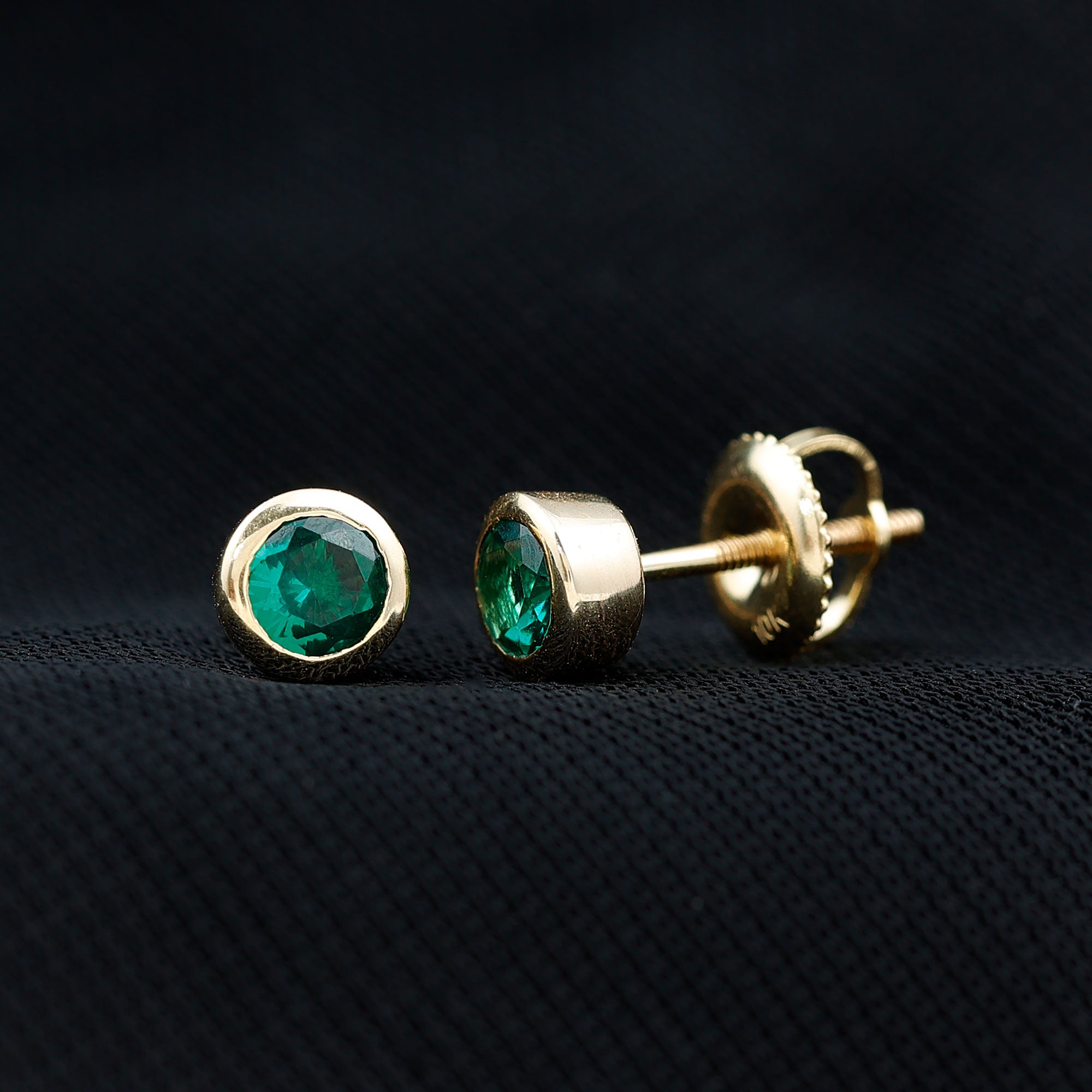 Certified Lab Created Emerald Stud Earrings in Bezel Setting