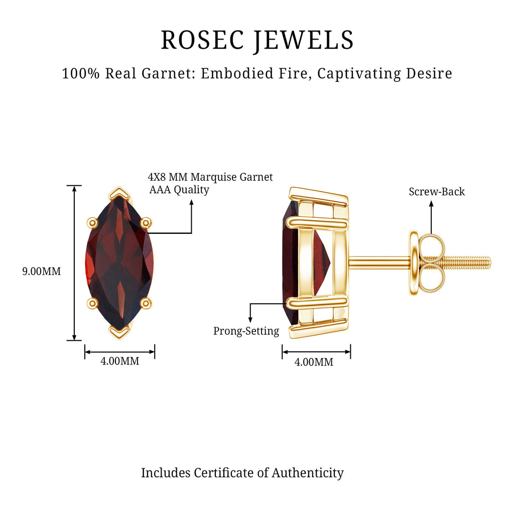 1.5 Carat Marquise Shape Garnet Solitaire Stud Earrings