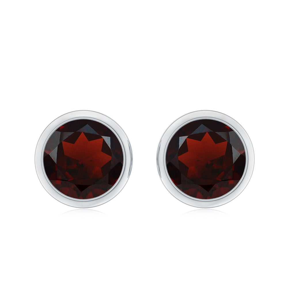 Minimalist Bezel Set Garnet Solitaire Stud Earrings with Screw Backs