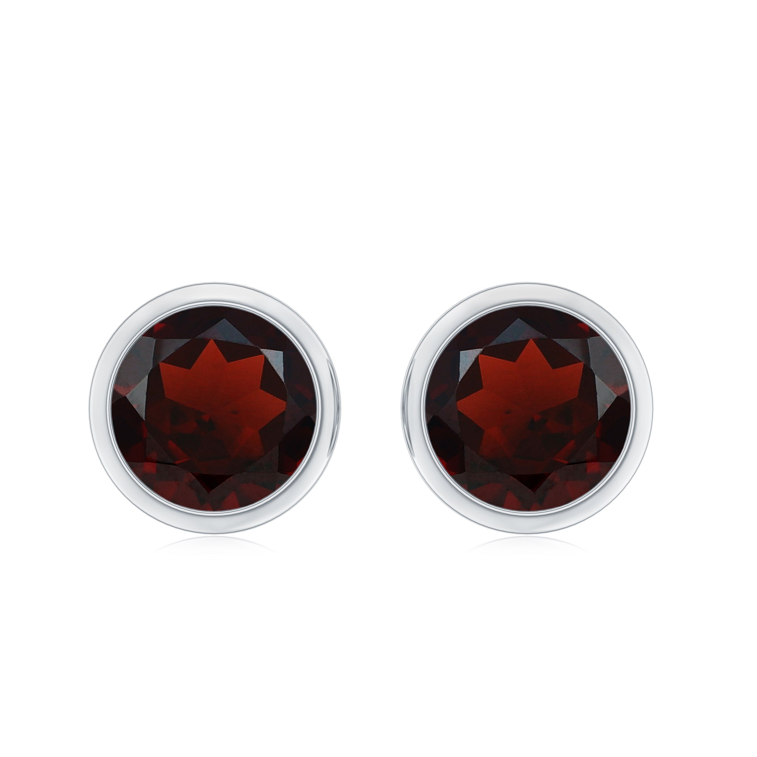 Minimalist Bezel Set Garnet Solitaire Stud Earrings with Screw Backs