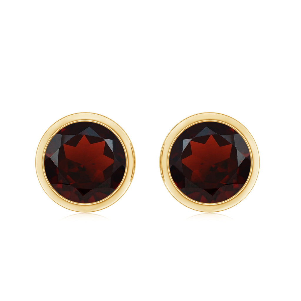 Minimalist Bezel Set Garnet Solitaire Stud Earrings with Screw Backs