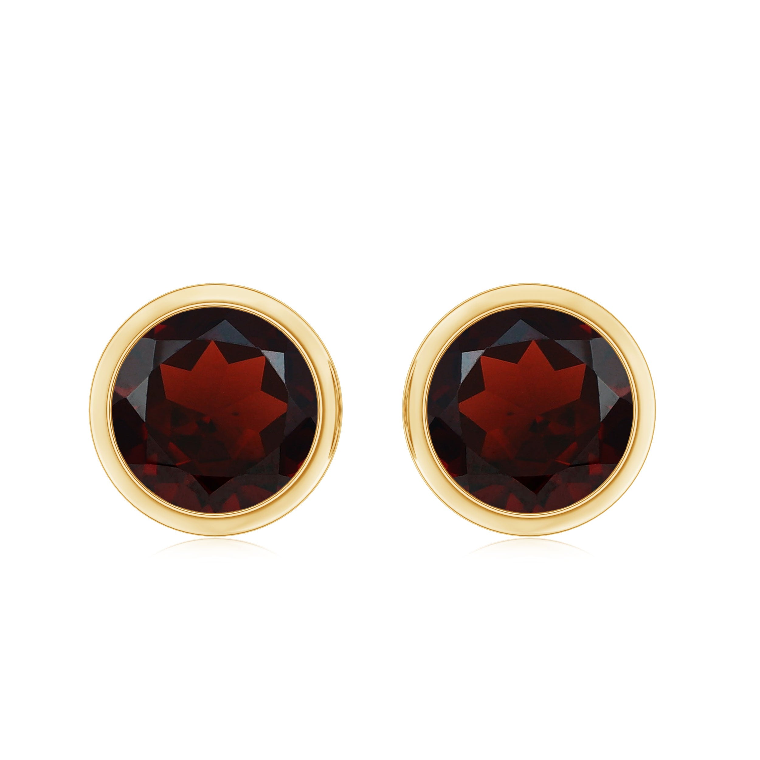 Minimalist Bezel Set Garnet Solitaire Stud Earrings with Screw Backs