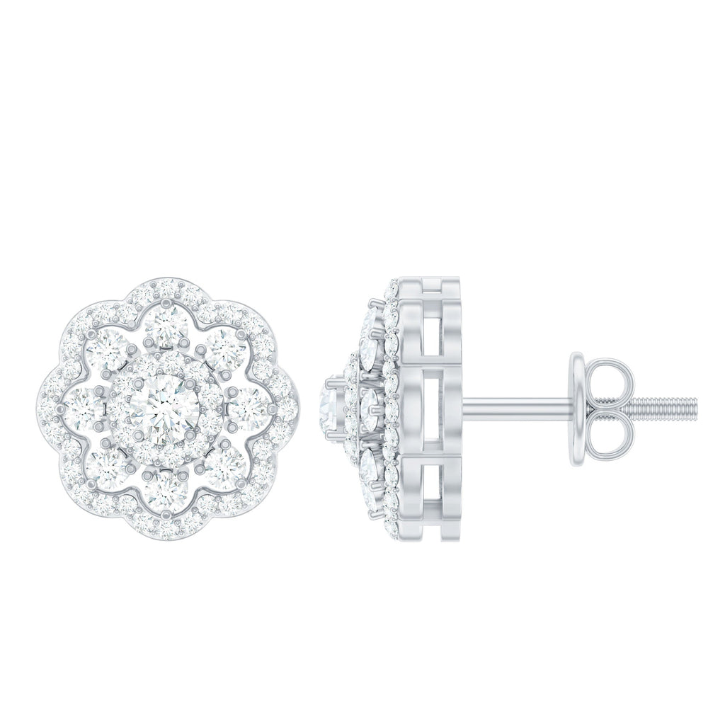 Certified Moissanite Big Flower Stud Earrings