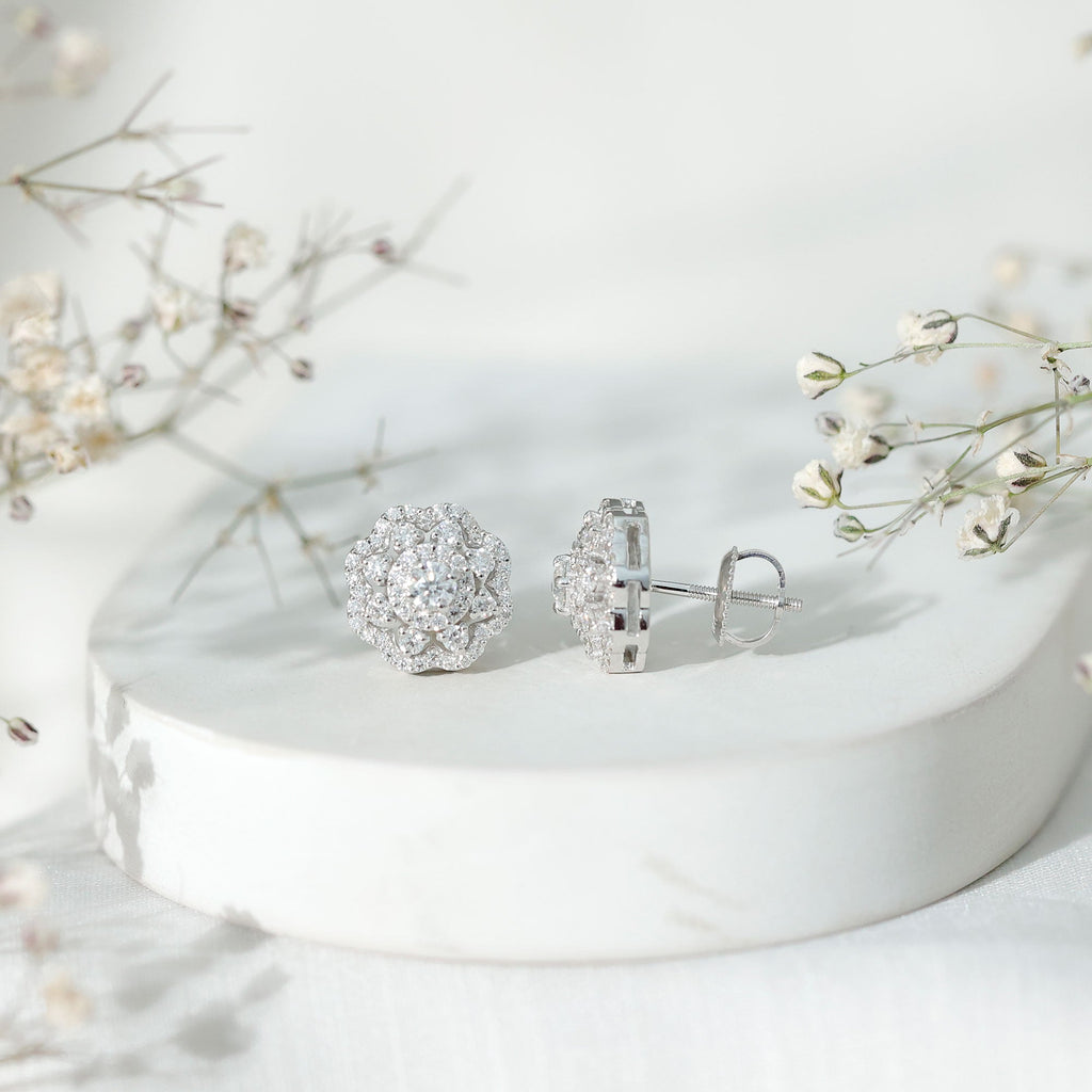 Certified Moissanite Big Flower Stud Earrings