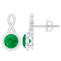 Genuine Emerald and Diamond Infinity Stud Earrings