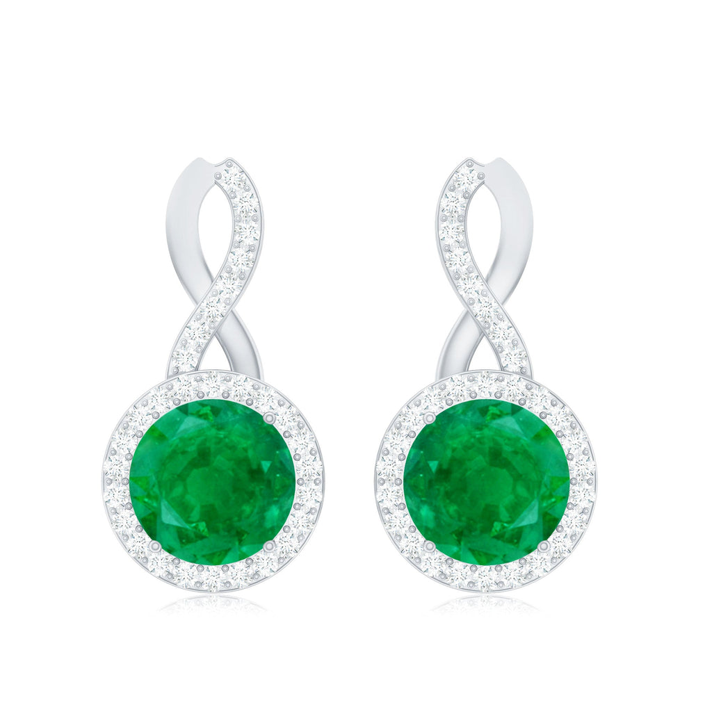 Genuine Emerald and Diamond Infinity Stud Earrings