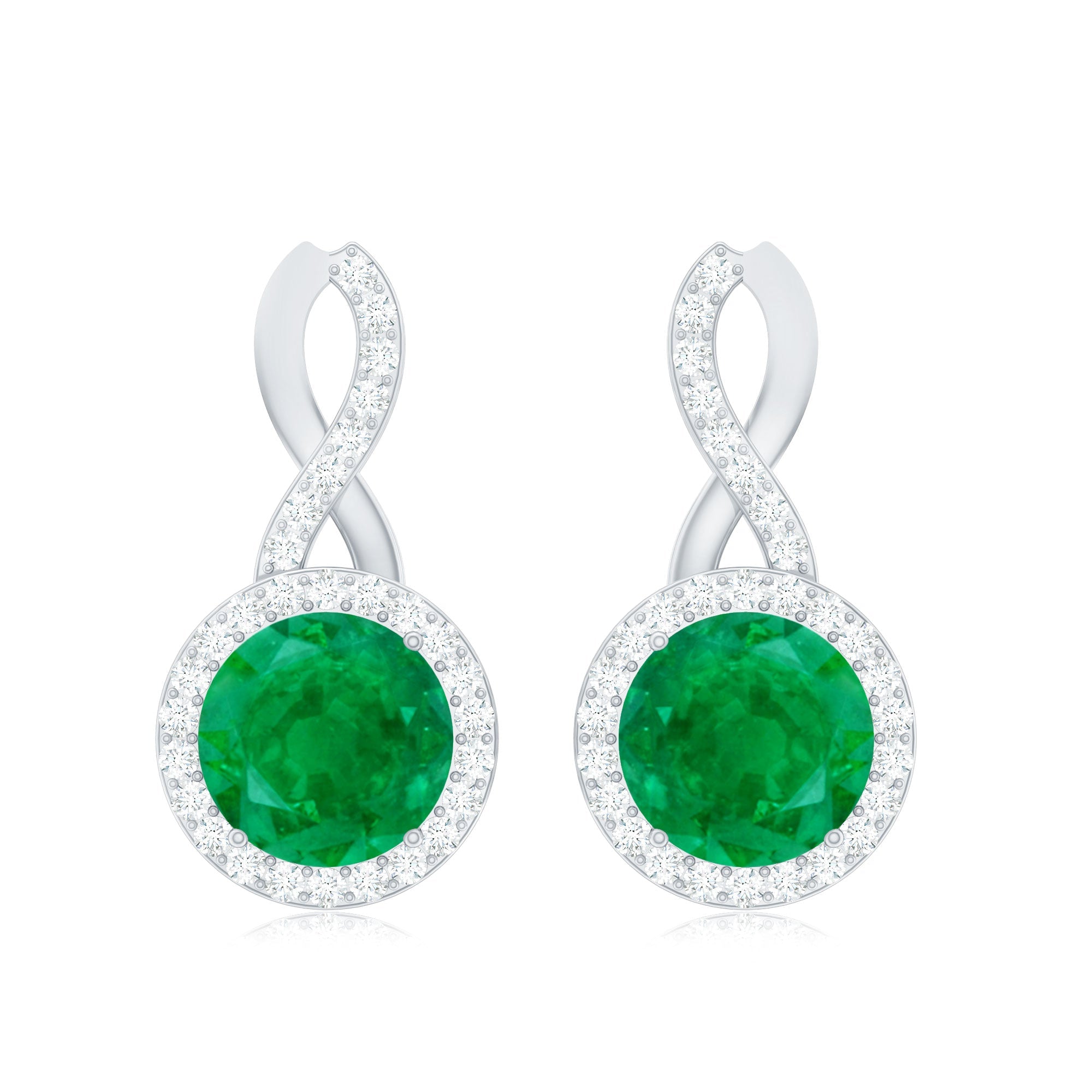 Genuine Emerald and Diamond Infinity Stud Earrings