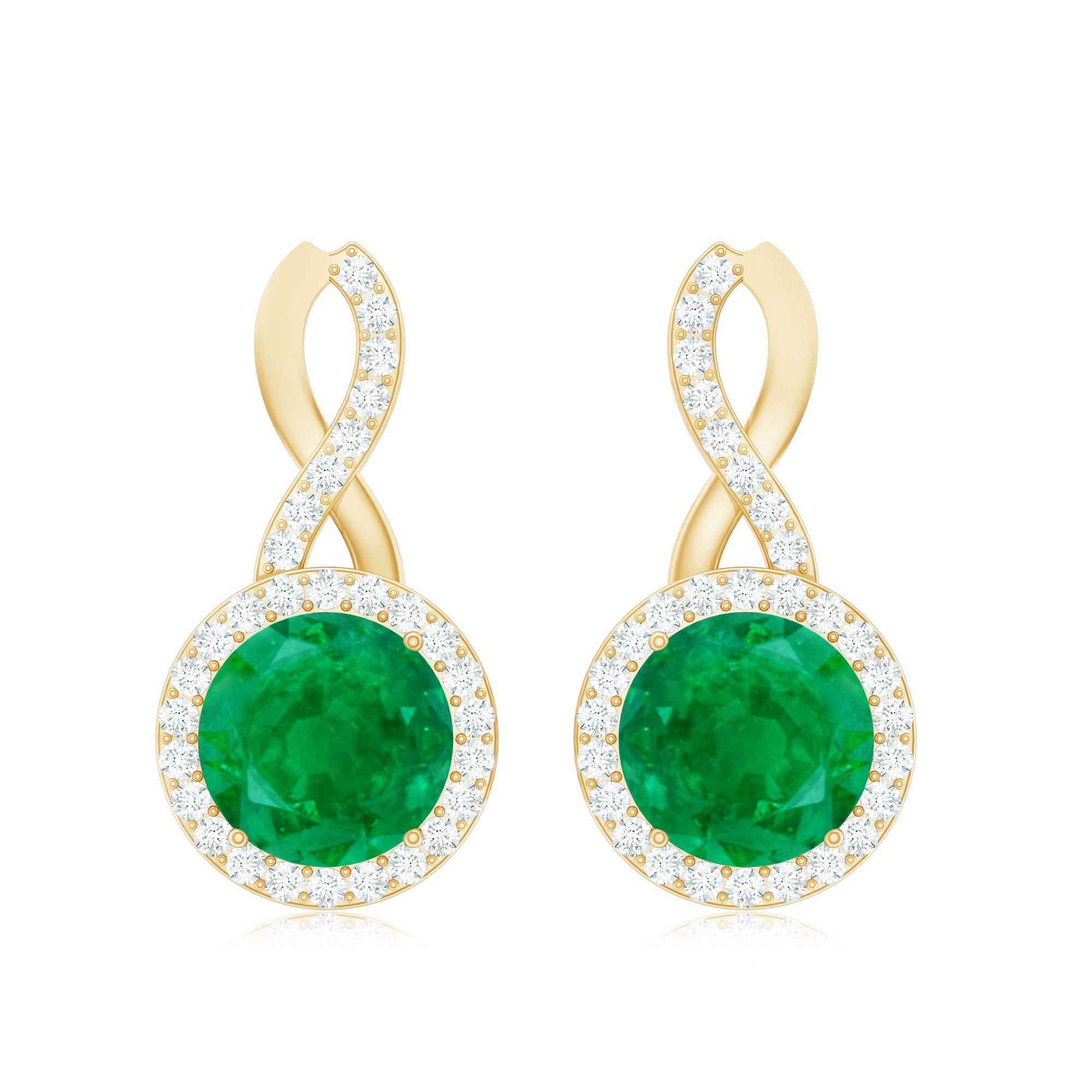 Genuine Emerald and Diamond Infinity Stud Earrings